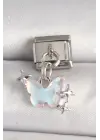 316L Çelik Gümüş Renk Mavi Mineli Kelebek Model Yıldız Detay Nomination Charm