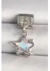 316L Çelik Gümüş Renk Mavi Mineli Yıldız Model Zirkon Taş Detay Nomination Charm