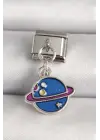 316L Çelik Gümüş Renk Mavi Satürn Model Nomination Charm