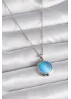  Gümüş  Mavi Sedefli Daire Model  Çelik Kolye