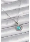  Gümüş  Mavi Sedefli Hilal Model  Çelik Kolye