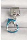 316L Çelik Gümüş Renk Mavi Yunus Model Nomination Charm