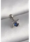 316L Çelik Gümüş Renk Mavi Zirkon Taşlı Tragus Piercing