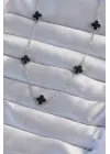  Gümüş  Minimal Siyah Mineli Yonca Çelik Kolye