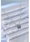  Gümüş  Mor Kristal Taşlı Kelebek Model  Çelik Kolye