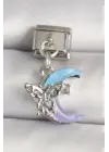 316L Çelik Gümüş Renk Mor Mavi Mix Mineli Hilal Kelebek Figür Zirkon Taş Detaylı Nomination Charm