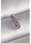 316L Çelik Gümüş Renk Mor Mineli Kalp Zirkon Taş Detay Tragus Piercing