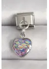 316L Çelik Gümüş Renk Mor Pullu Kalp Model Nomination Charm