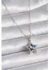  Gümüş  Mor Zirkon Taşlı Yıldız Model  Çelik Kolye