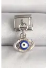 316L Çelik Gümüş Renk Nazar Boncuk Detaylı Göz Model Nomination Charm
