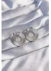   Gümüş Oval Çizgili Plaka Küpe