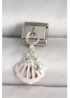 316L Çelik Gümüş Renk Pembe Deniz Kabuğu Model Zirkon Taş Detay Nomination Charm