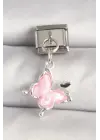 316L Çelik Gümüş Renk Pembe Kelebek Model Kelebek Detay Nomination Charm