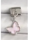 316L Çelik Gümüş Renk Pembe Kelebek Model Nomination Charm