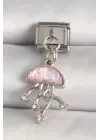 316L Çelik Gümüş Renk Pembe Mineli Deniz Anası Model Zirkon Taş Detaylı Nomination Charm