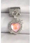 316L Çelik Gümüş Renk Pembe Mineli Kalp Model Deniz Yıldız Detay Nomination Charm