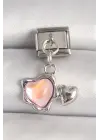 316L Çelik Gümüş Renk Pembe Mineli Kalp Model Nomination Charm