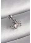 316L Çelik Gümüş Renk Pembe Mineli Kalp Zirkon Taş Detay Tragus Piercing