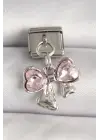 316L Çelik Gümüş Renk Pembe Zirkon Taşlı Fiyonk Model Nomination Charm