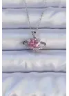  Gümüş  Pembe Zirkon Taşlı Kalp Figür Çelik Kolye