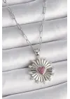  Gümüş  Pembe Zirkon Taşlı Kalp İşleme Madalyon Model  Çelik Kolye