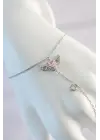316L Çelik Gümüş Renk Pembe Zirkon Taşlı Kanatlı Kalp Model Şahmeran