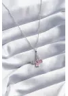  Gümüş  Pembe Zirkon Taşlı Kelebek Model  Çelik Kolye