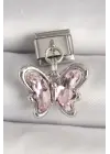 316L Çelik Gümüş Renk Pembe Zirkon Taşlı Kelebek Model Nomination Charm