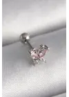 316L Çelik Gümüş Renk Pembe Zirkon Taşlı Kelebek Tragus Piercing