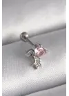 316L Çelik Gümüş Renk Pembe Zirkon Taşlı Sallantı Yıldız Detay Tragus Piercing