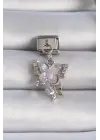 316L Çelik Gümüş Renk Pembe Zirkon Taşlı Sallantılı Kelebek Model Nomination Charm