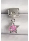 316L Çelik Gümüş Renk Pembe Zirkon Taşlı Yıldız Model Nomination Charm
