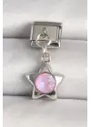 316L Çelik Gümüş Renk Pembe Zirkon Taşlı Yıldız Model Nomination Charm