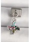 316L Çelik Gümüş Renk Renkli Zirkon Taşlı Nomination Charm