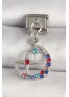 316L Çelik Gümüş Renk Renkli Zirkon Taşlı Yıldız Model Nomination Charm