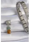 316L Çelik Gümüş Renk Sallantı Ananas Figür Nomination Charm