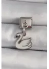 316L Çelik Gümüş Renk Sallantı Beyaz Kuğu Model Nomination Charm