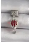 316L Çelik Gümüş Renk Sallantı Kırmızı Balon Model Zirkon Taş Detaylı Nomination Charm