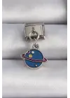 316L Çelik Gümüş Renk Sallantı Mavi Satürn Figür Nomination Charm