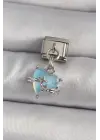 316L Çelik Gümüş Renk Sallantı Mavi Sedefli Kalp Model Nomination Charm