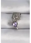 316L Çelik Gümüş Renk Sallantı Mor Zirkon Taşlı Kalp Figür Nomination Charm
