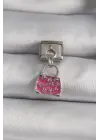 316L Çelik Gümüş Renk Sallantı Pembe Çanta Model Nomination Charm