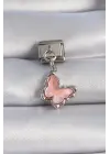 316L Çelik Gümüş Renk Sallantı Pembe Mineli Kelebek Figür Nomination Charm