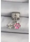316L Çelik Gümüş Renk Sallantı Pembe Pati Kemik Figür Nomination Charm