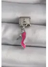316L Çelik Gümüş Renk Sallantı Pembe Topuklu Ayakkabı Model Nomination Charm