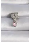 316L Çelik Gümüş Renk Sallantı Pembe Zirkon Taşlı Kalp Figür Nomination Charm