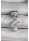 316L Çelik Gümüş Renk Sallantı Yunus Balığı Figür İnci Detay Nomination Charm