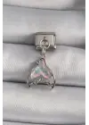 316L Çelik Gümüş Renk Sallantı Zirkon Taş Detaylı Pembe Sedefli Balık Kuyruğu Model Nomination Charm