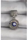 316L Çelik Gümüş Renk Sallantı Zirkon Taşlı Göz Model Nazar Boncuk Detay Nomination Charm