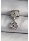 316L Çelik Gümüş Renk Sallantı Zirkon Taşlı Göz Model Nomination Charm